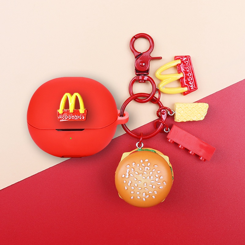 Case for SoundPeats Clear Cartoon Burger Keychain Pendant Cute Silicone Soft Case Suitable for Sound