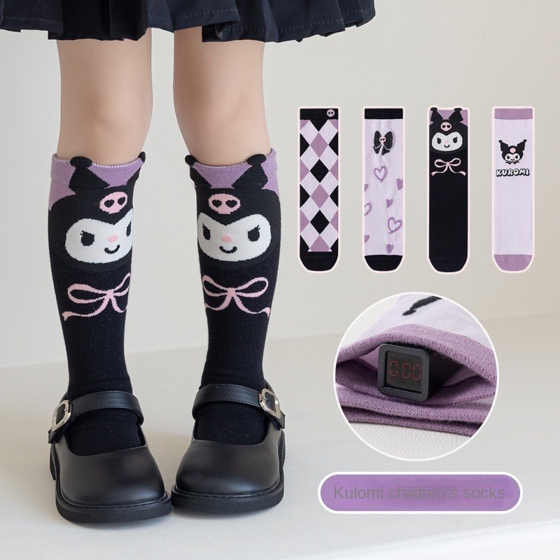 SANRIO ถุงเท้า ผ้าฝ้าย ลายการ์ตูน Kuromi เข้ากับทุกการแต่งกาย สไตล์ญี่ปุ่น สําหรับเด็กผู้หญิง