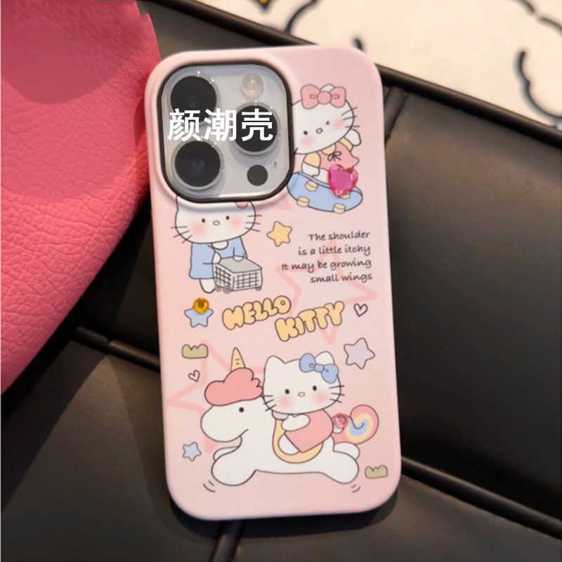 เคสโทรศัพท์มือถือ ลายเฮลโลคิตตี้ ขี่ม้า แบบสองชั้น สําหรับ iPhone11 12 13 14 15 12Promax 13Promax 14Promax 14Promax X XS XR ZEGL