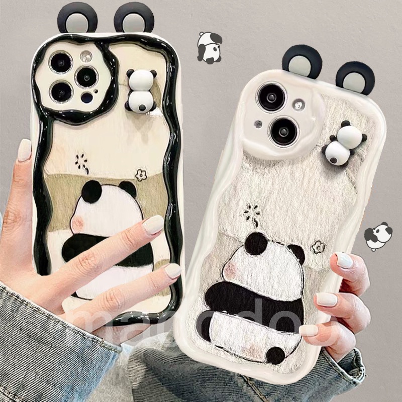 Cute Cartoon Couple Casing Huawei Nova Y90 Y70 Y71 Y70+ Plus 11 10 9 7 SE 8 Pro 7i 5T Honor 20 P30 P40 Cream Edge 3D Panda Ear Doll Fine Hole Soft Phone Case 1NY 49