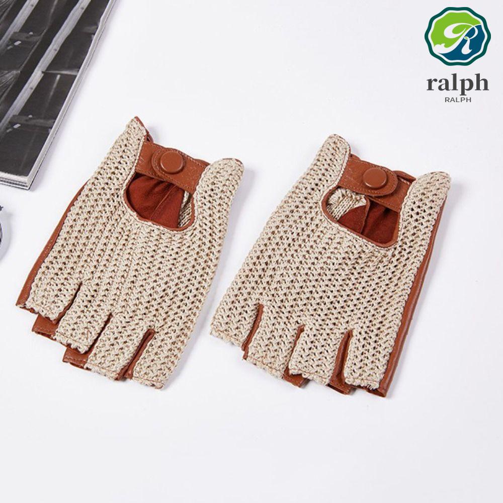 Ralph ถุงมือหนังแกะแท้ แบบถัก สําหรับผู้ชาย|ถุงมือหนังแกะ แบบครึ่งนิ้ว ระบายอากาศได้ดี สําหรับขับขี่รถจักรยานยนต์