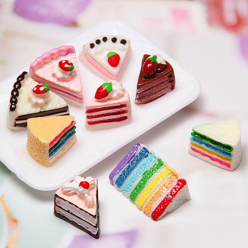 10 ชิ้น / เซต แซนวิช ครีม เค้ก สามเหลี่ยม เรซิน สายรุ้ง ด้านหลังแบน สําหรับ DIY เคสโทรศัพท์ ตู้เย็น อุปกรณ์ตกแต่ง วัสดุ