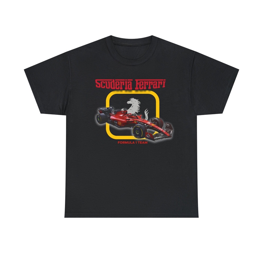 หยาง1  เสื้อยืดแขนสั้นเสื้อยืด ลาย Ferrari Formula 1 Team สไตล์วินเทจ เรโทร สําหรับทุกเพศ F1 Scuderia Ferrari Charles Le