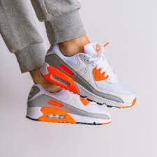 nike High quality NIKE AIR MAX 90 ESSENTIAL breathable white gray orange leather Casual men women C
