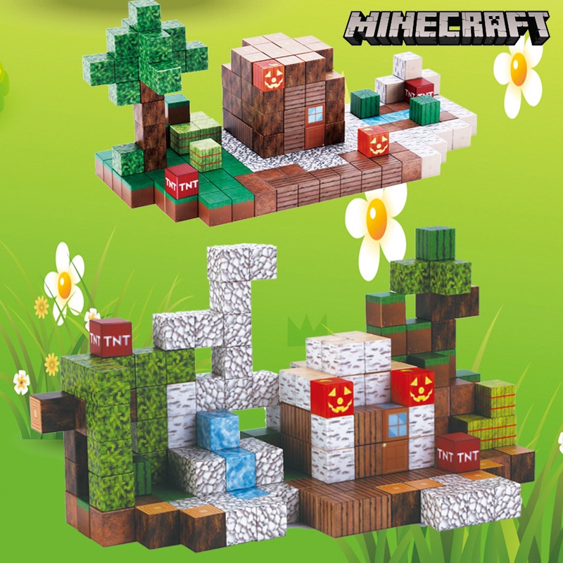 ของเล่นบล็อกตัวต่อแม่เหล็ก รูป Minecraft DIY เพื่อการเรียนรู้เด็ก 62-192 ชิ้น ต่อชุด