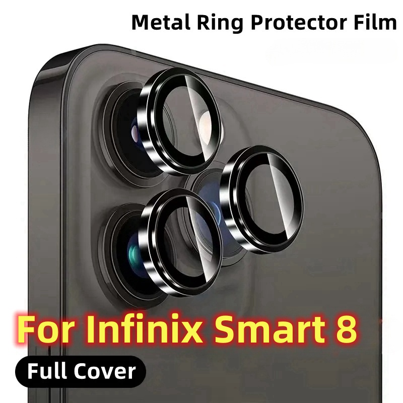 สีแหวนโลหะกล ้ องป ้ องกันเลนส ์ สําหรับ Infinix สมาร ์ ท 8 Pro Smart8 InfinixSmart8 4G 2023 ฝาครอบกล ้ องป ้ องกันหน ้ าจอกระจกนิรภัย