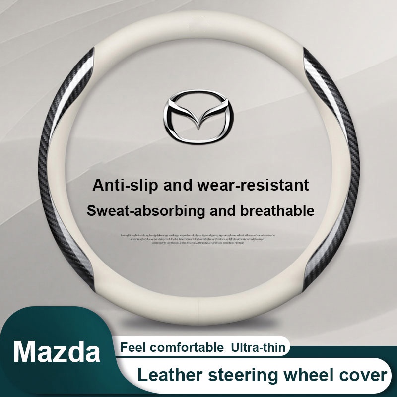 ปลอกหนังหุ้มพวงมาลัยรถยนต์ คาร์บอนไฟเบอร์ ระบายอากาศ ดูดซับเหงื่อ สําหรับ Mazda CX5 CX3 CX30 MX5 CX50 CX90 Axela Atenza