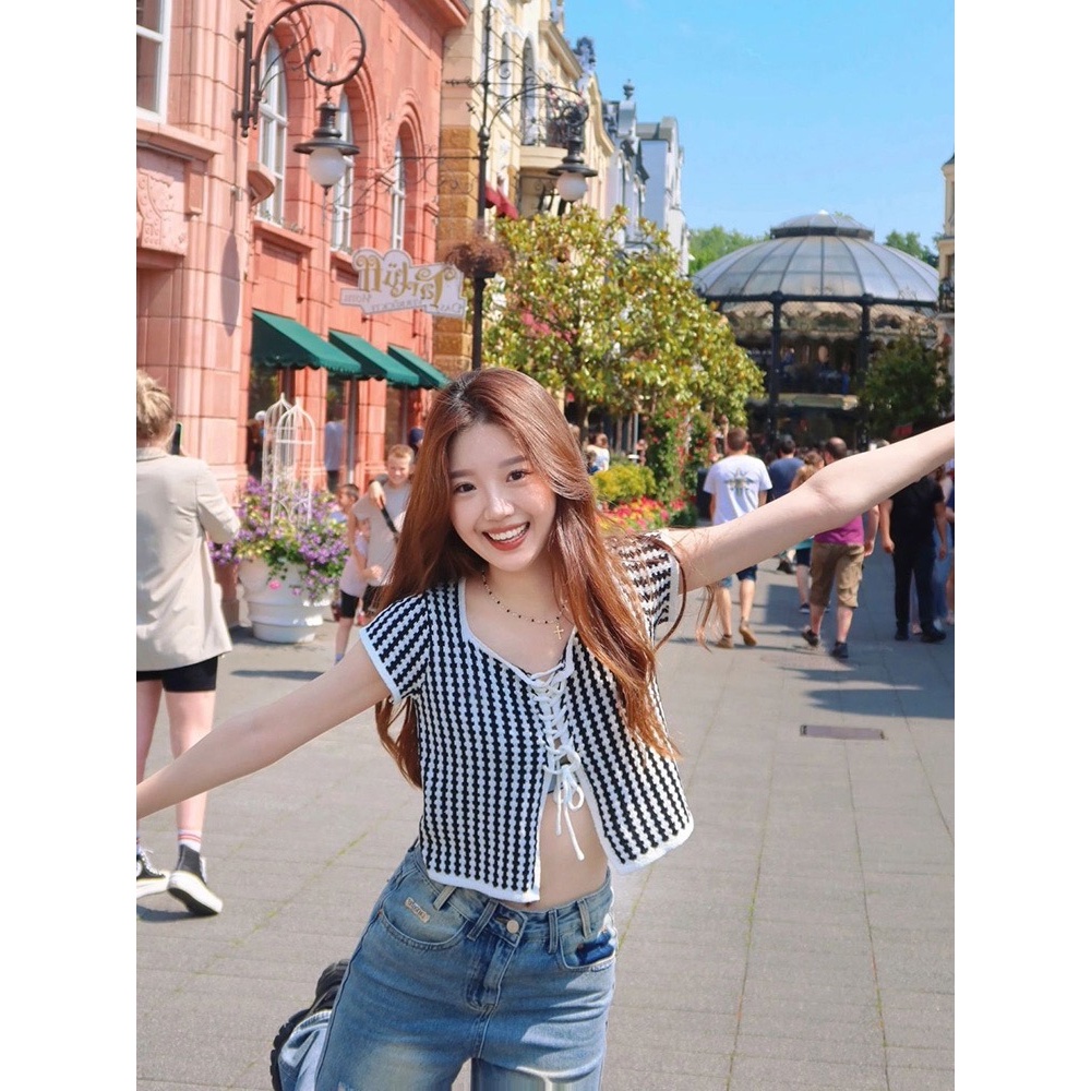 CHUNYU OUTLETS เสื้อไหมพรม เข้าใหม่ พร้อมส่ง ลายตาราง 1598-1#