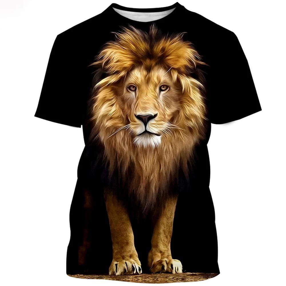 เสื้อยืด พิมพ์ลายสิงโต 3 มิติ แฟชั่น สําหรับผู้ชาย และผู้หญิง