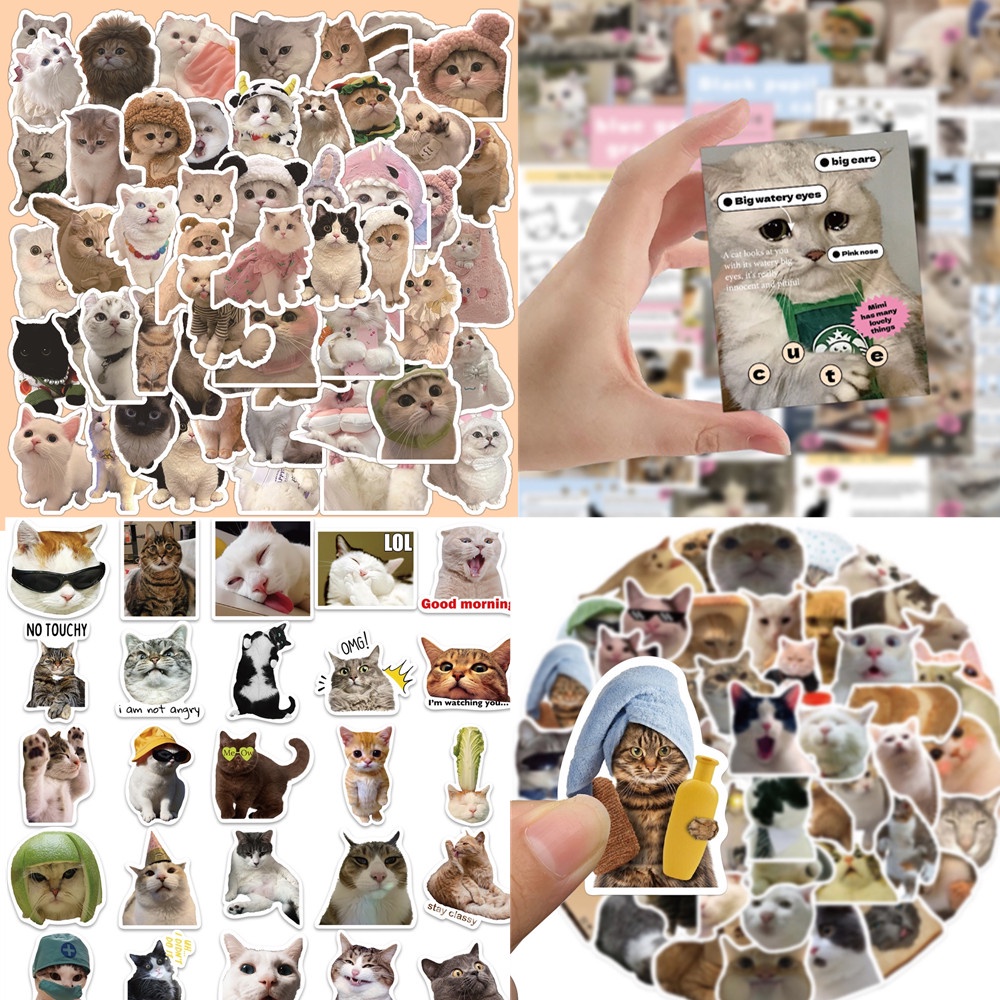 สติกเกอร์ ลายกราฟฟิติแมวน่ารัก กันน้ํา สําหรับตกแต่งกระเป๋าเดินทาง แล็ปท็อป กีตาร์ ลูกสุนัข DIY 60 ชิ้น