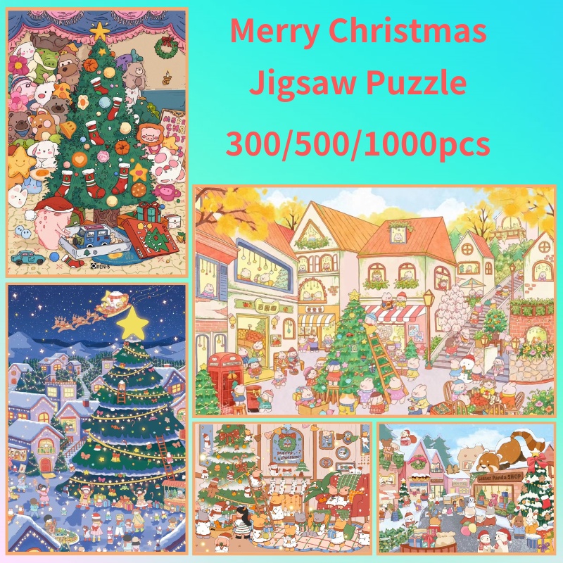 ปริศนา 【Merry Christmas】Jigsaw Puzzle 300/500/1000 ชิ้นไม้ปริศนาการจัดส่งที่รวดเร็วปริศนาของขวัญวันเกิดปริศนาอะนิเมะที่กำหนดเอง