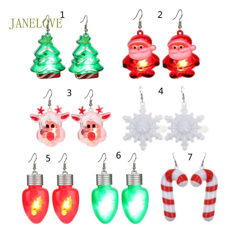 Jlove ใหม่ ต่างหู รูปคริสต์มาส มีไฟกระพริบ LED สําหรับปาร์ตี้ เครื่องประดับ