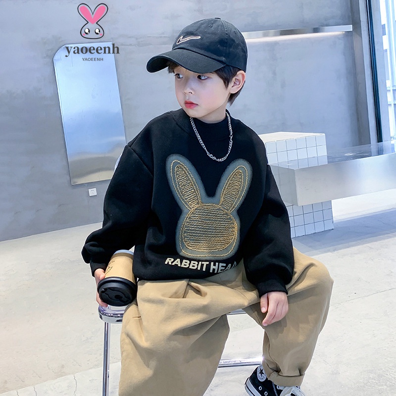 【YAOEENH】พร้อมส่ง เสื้อยืดลําลอง แขนยาว ลายทาง และกระต่าย ขนาดใหญ่ สไตล์ตะวันตก แฟชั่นฤดูใบไม้ผลิ และฤดูใบไม้ร่วง สําหรับเด็กผู้ชาย 120-170 ซม.
