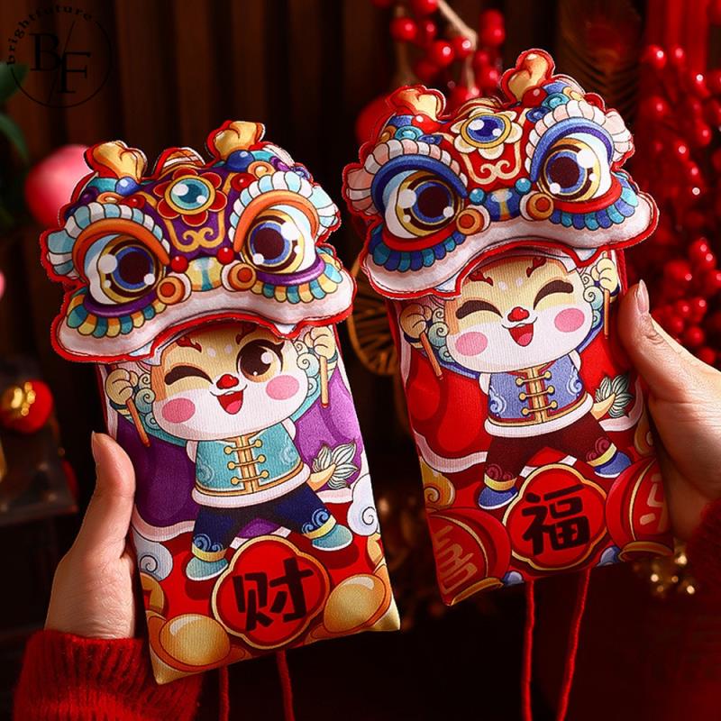 ใหม่ ซองจดหมาย ผ้าฟาบริคงู สีแดง สไตล์จีน สร้างสรรค์ เหมาะกับเทศกาลปีใหม่ สําหรับเด็ก 2025