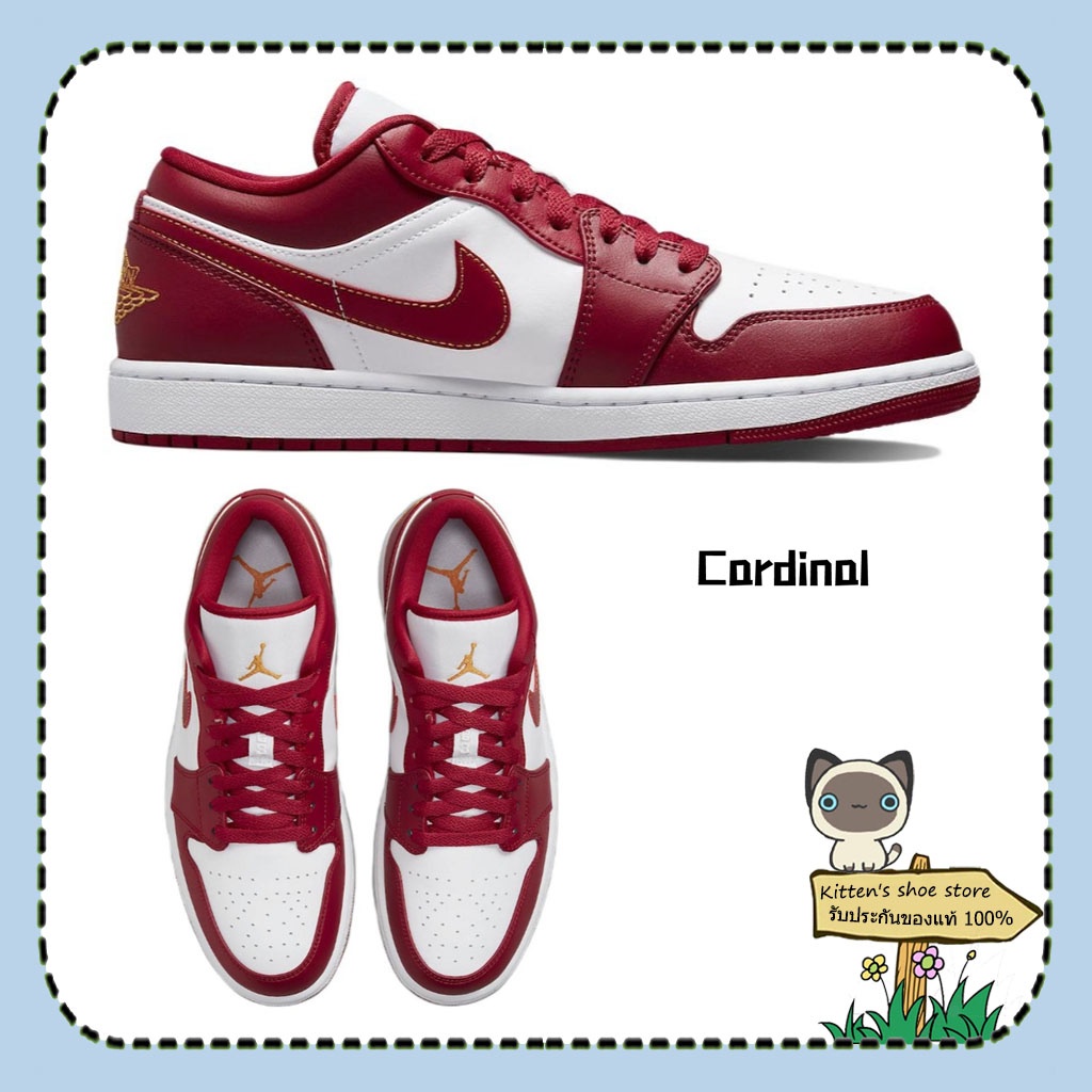 【ของแท้100%】Nike Air Jordan 1  Low "Red White Black / Bred Toe / Cardinal / Bordeaux" คลาสสิค บาสเก