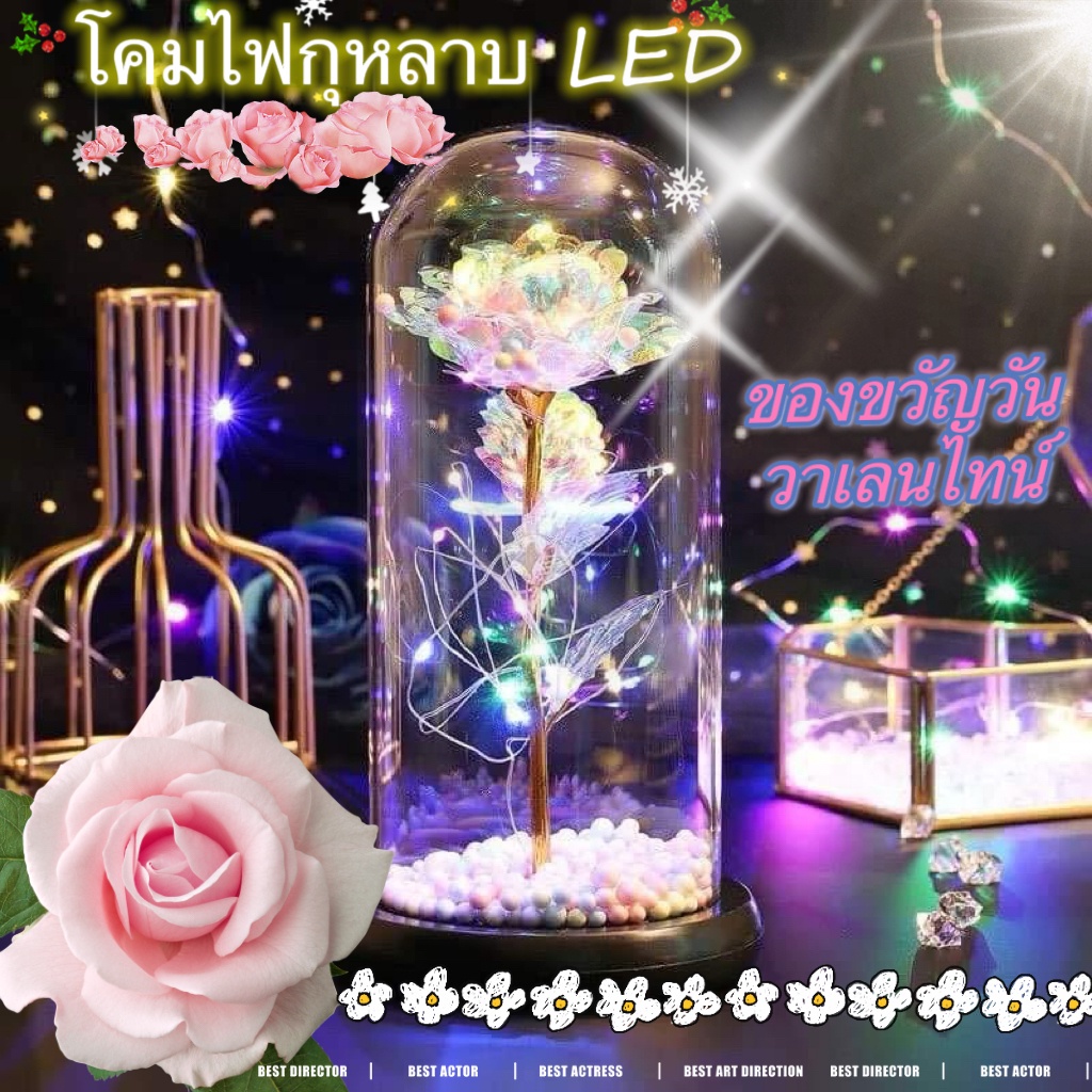 กุหลาบโหลไฟ ของขวัญวันวาเลนไทน์ สำหรับตกแต่ง โคมไฟกุหลาบ LED ของขวัญวันครบรอบ โคมตั้งโต๊ะ โดมแก้วมีไฟ Led