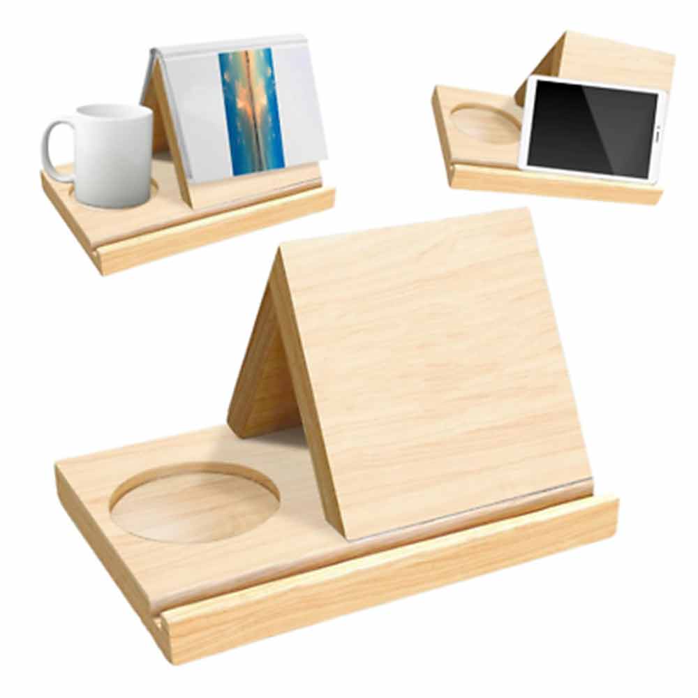 【Ready stock】 Triangular Bookshelf Tablet Slot Book Stand Stylish Wooden Bookshelf with Cup Holder and Tablet Slot for Home Stable Structure Southeast