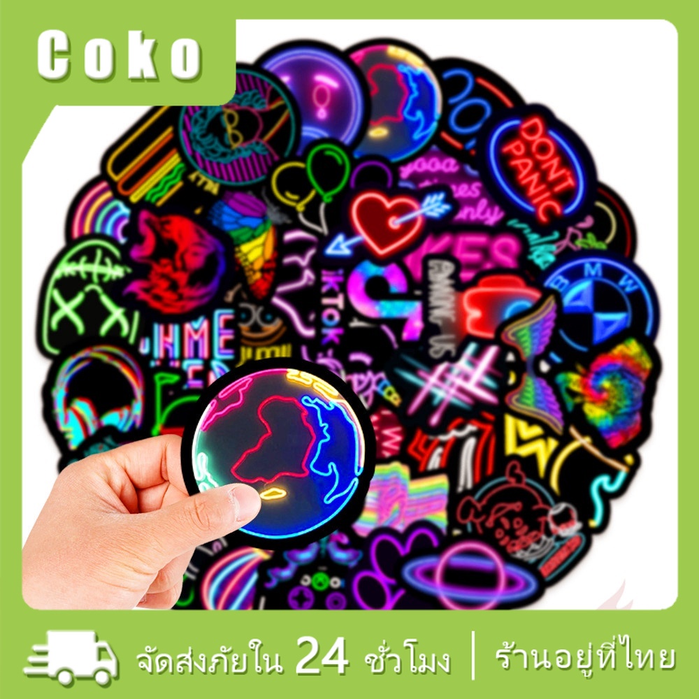 สติ๊กเกอร์แสงนีออน 50/100ชิ้น neon lights กันน้ำ สําหรับติดโทรศัพท์ ติดแก้วน้ำ