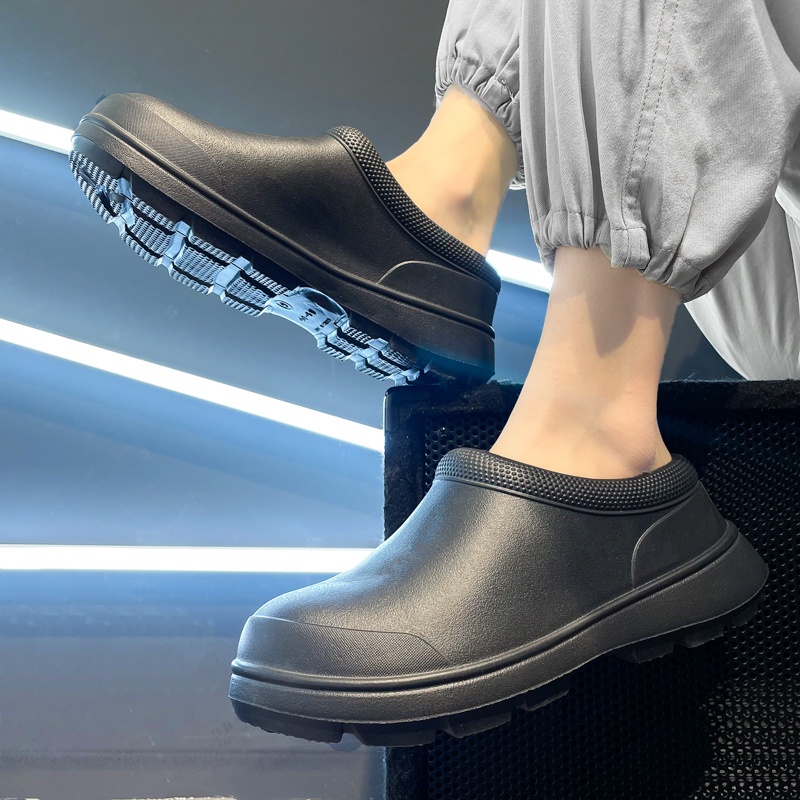 【Uhome】รองเท้าบูท รองเท้าทํางาน กันน้ํา กันลื่น สีดํา สําหรับผู้ชาย