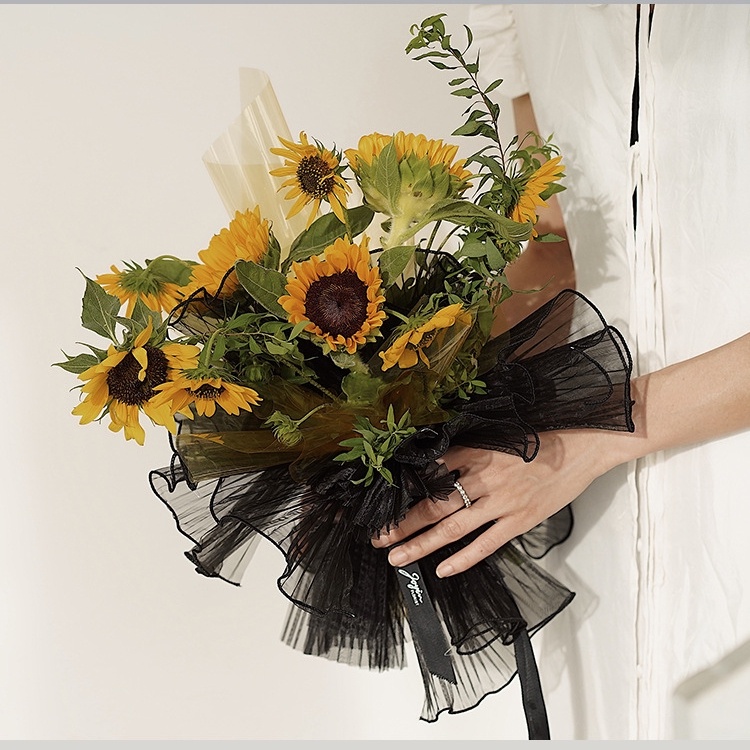 ช่อดอกทานตะวันวาเลนไทน์ ผ้าตาข่าย แต่งจับจีบ สีเรืองแสง สําหรับร้านดอกไม้ วันแม่ - รูปที่ 3