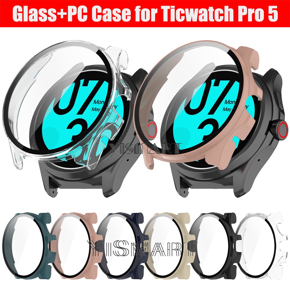 เคสป้องกันสําหรับ Ticwatch Pro 5 Smart Watch Bumper Shell Full Cover ฟิล์มกระจกนิรภัยสําหรับ Ticwatc