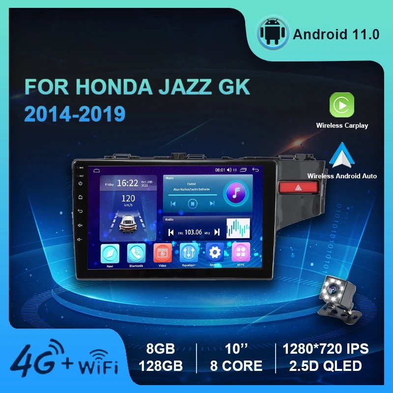 เครื่องเล่นมัลติมีเดีย DVD วิทยุรถยนต์ สําหรับ Honda Jazz 3 2015-2020 Fit 3 GP GK 2013-2020 Android 11 GPS