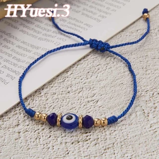 Lucky Blue Evil Eye สร้อยข้อมือคู่ แฮนด์เมด ปรับได้ เชือกถัก ลูกปัด สร้อยข้อมือ สําหรับผู้หญิง ผู้ชาย มิตรภาพ เครื่องประดับของขวัญ