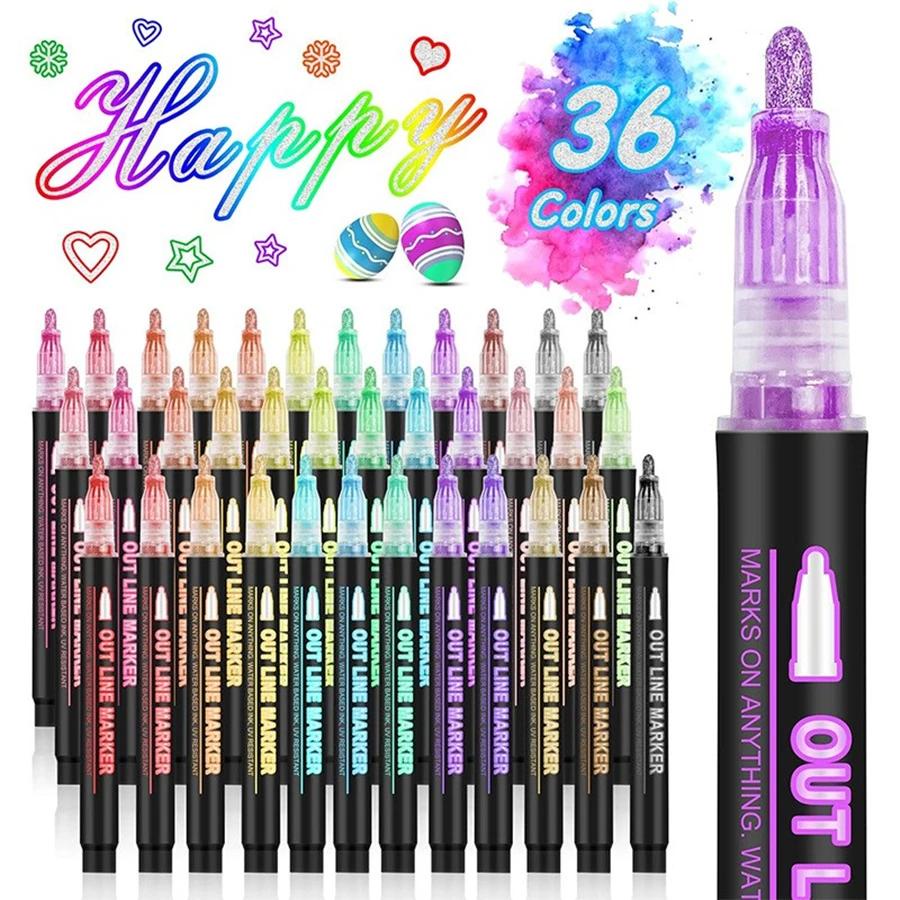 ปากกามาร์กเกอร์เมทัลลิก เส้นคู่ 8 12 24 36 สี สําหรับเขียนการ์ดคริสต์มาส JO523