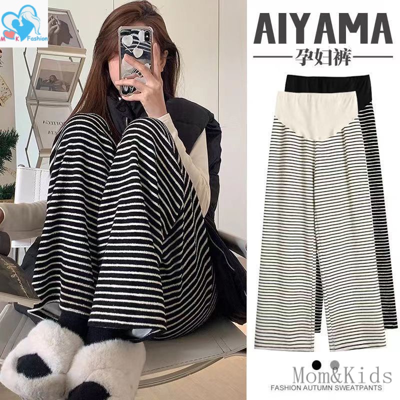 กางเกงเลกกิ้งขากว้าง ลายทาง แฟชั่นฤดูใบไม้ผลิ และฤดูใบไม้ร่วง สําหรับหญิงตั้งครรภ์ #Seluar Mengandung