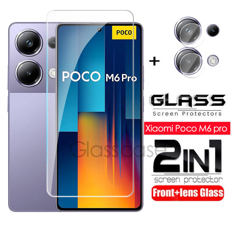 2 In 1 ป้องกันหน้าจอกระจกนิรภัยฟิล์ม Xiaomi Poco M6 M7 X6 F6 pro M6pro M7pro X6pro PocoM6pro PocoX6p