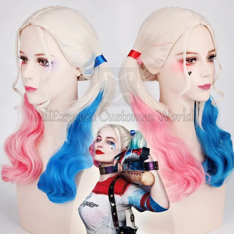 วิกผม anime สีชมพูกับสีฟ้า สำหรับ Harley Quinn cosplay และฮัลโลวีน