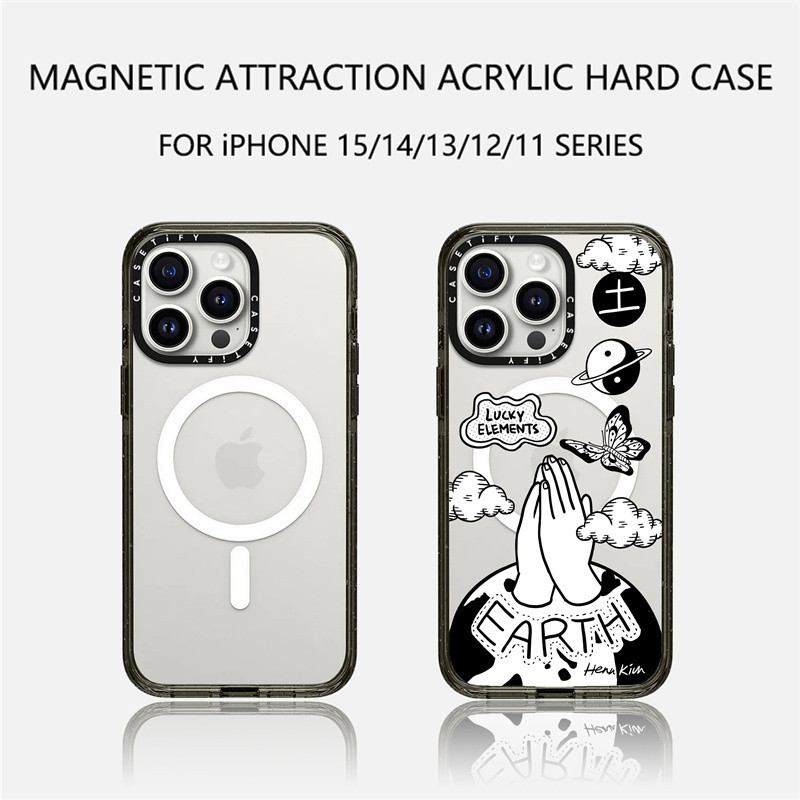 Casetify X 5 Elements : EARTH เคสแข็ง อะคริลิค TPU ใส ขอบขาว ดํา แถบด้านข้าง สําหรับ Apple IPhone 11 12 13 14 15 Pro Max