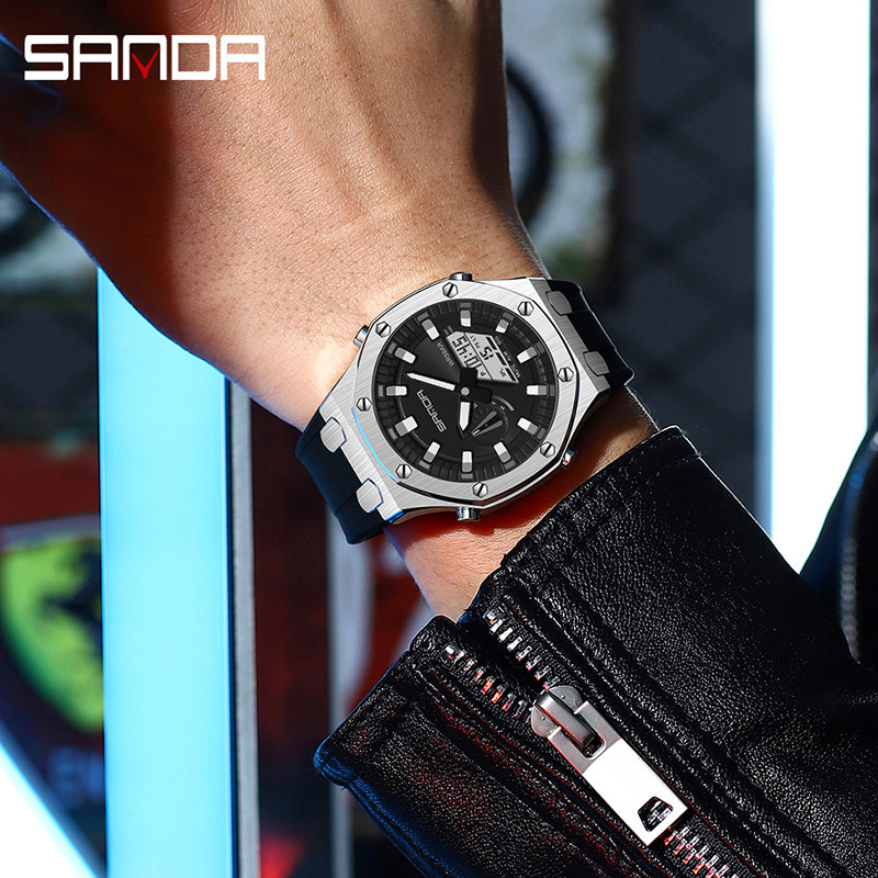 Sanda Oak นาฬิกาข้อมืออิเล็กทรอนิกส์ กันน้ํา อเนกประสงค์ สําหรับผู้ชาย SD3309-6