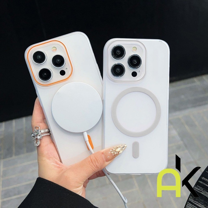 AK For iPhone 11 12 13 14 15 16 17 Pro Max เคสป้องกันแม่เหล็กแบบด้าน ฝาหลังป้องกันรอยนิ้วมือ เคสโทรศัพท์แบบแม่เหล็กแข็ง