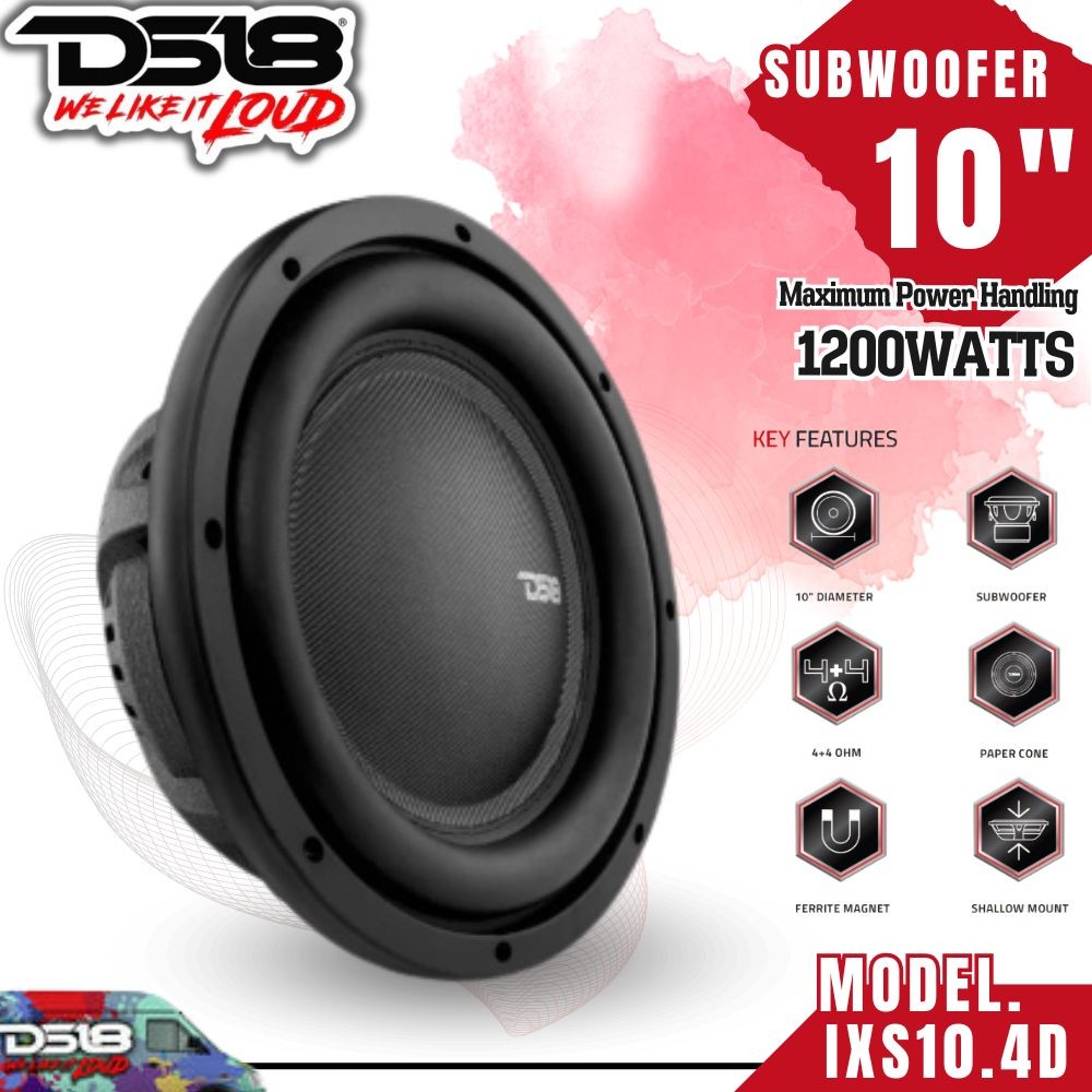 🔥แท้🔥ลำโพงซับวูฟเฟอร์ DS18-IXS10.4D ซับวูฟเฟอร์ ไฟเบอร์กลาส ขนาด 10นิ้ว แบบบาง 1200วัตต์ PEAK 4 โอห์