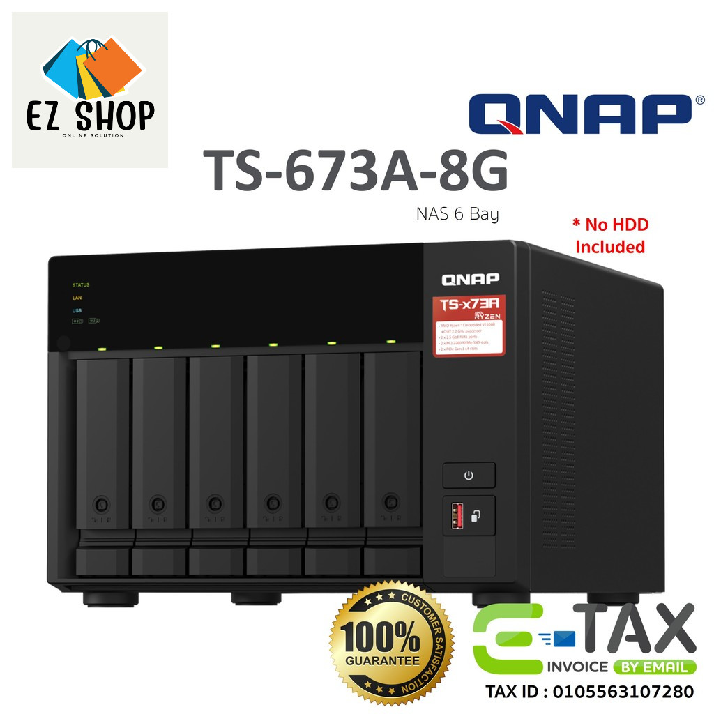 QNAP TS-673A-8G NAS อุปกรณ์เก็บข้อมูลบนเครือข่าย (AMD Ryzen V1500B, HDD 6-Bay with 2.5GbE, 8GB) สินค