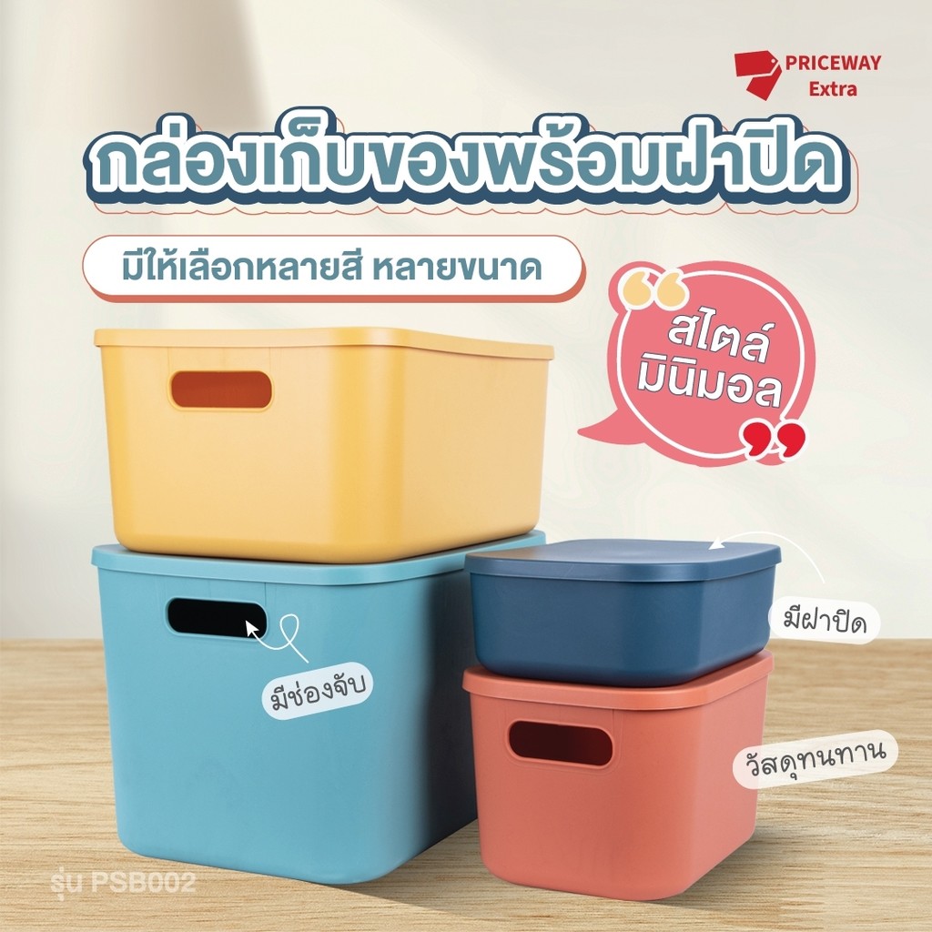 กล่องเก็บของพลาสติก PP รุ่น PSB002 มีฝาปิด จัดระเบียบตู้เสื้อผ้า ตะกร้าเบ็ดเตล็ด