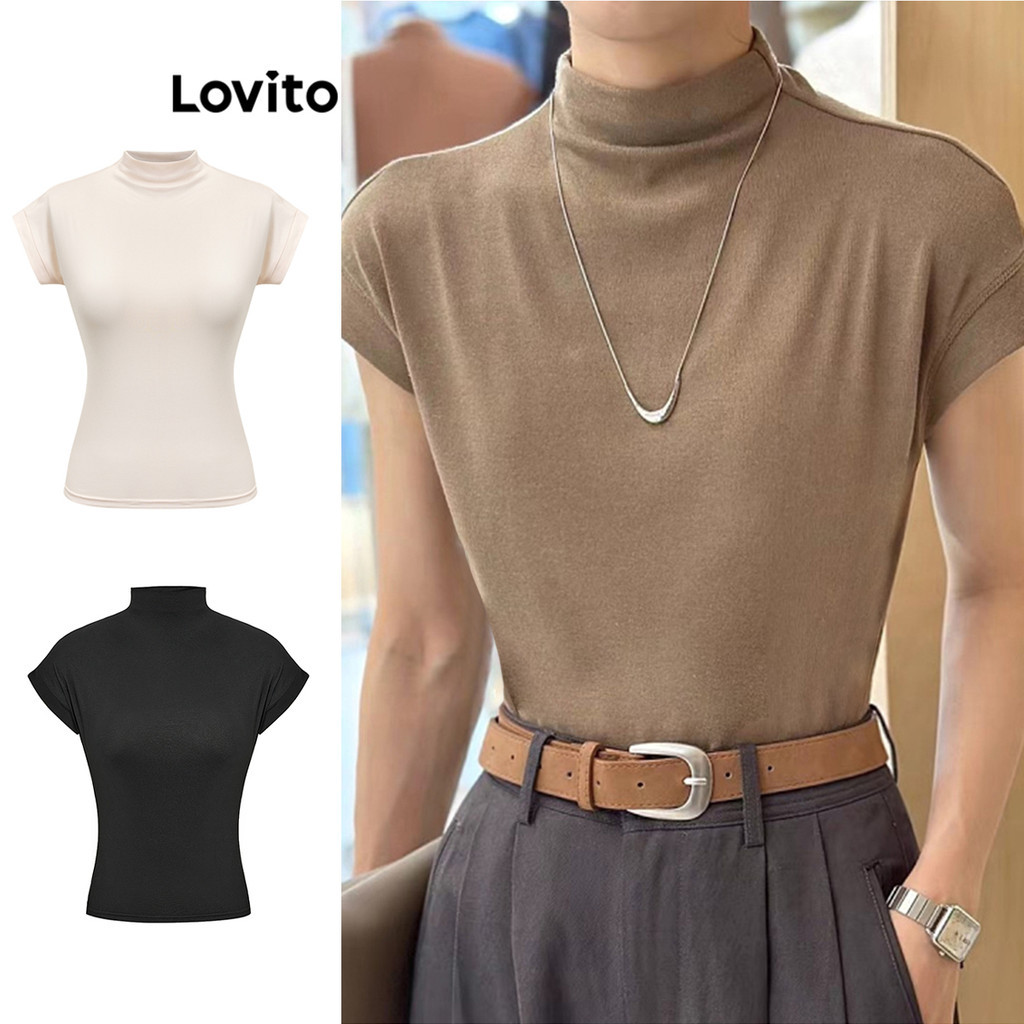 Lovito เสื้อยืดผู้หญิง เบสิก สีพื้น สไตล์ลำลอง L68ED302 (หลากสี)