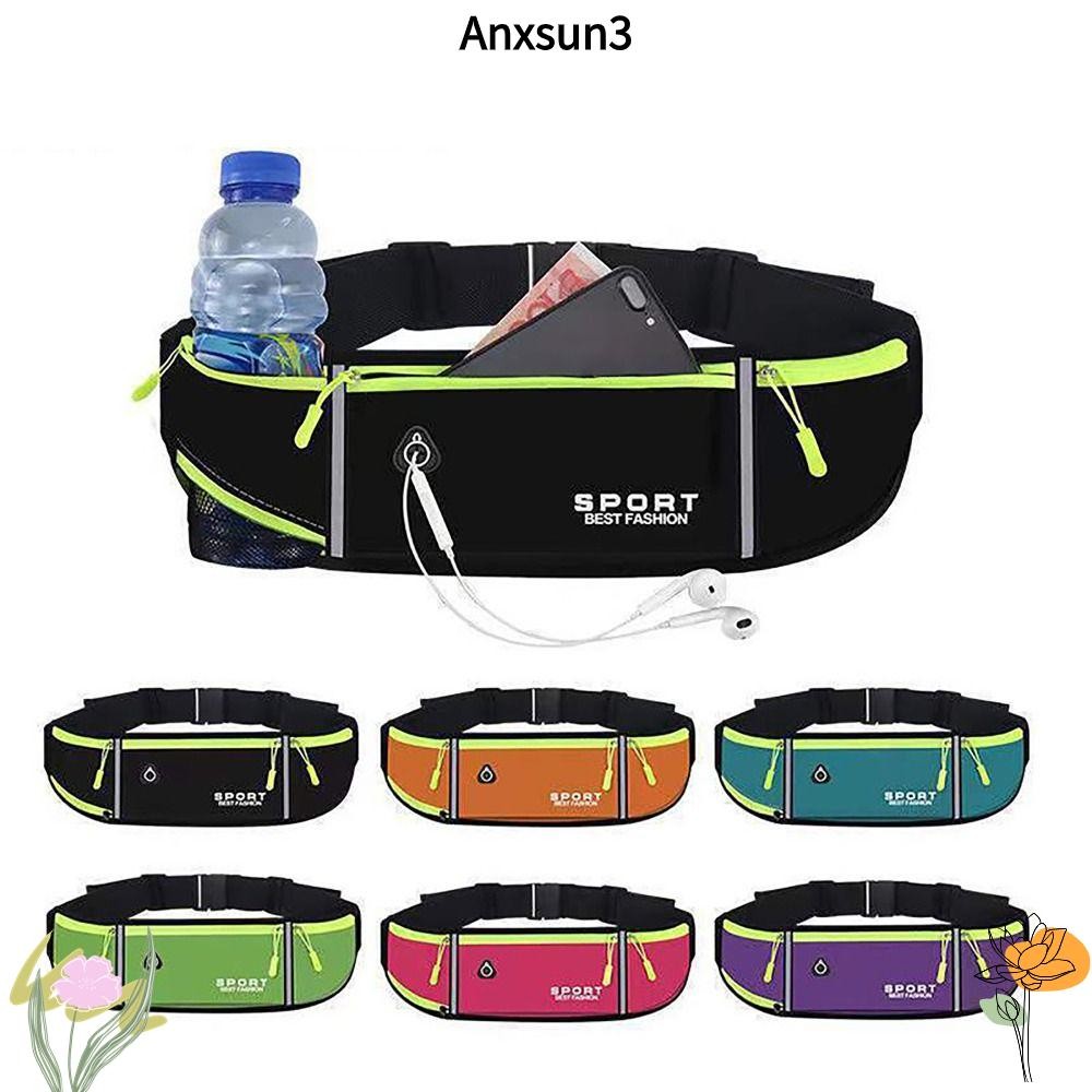 Anxsun3 กระเป๋าคาดเอววิ่งพร้อมเทปสะท้อนแสงไนลอน Fanny Pack, เข็มขัดวิ่งที่ทนทานต่อการสึกหรอใช้งานได้จริงกระเป๋าวิ่งจ๊อกกิ้งมาราธอนขี่กลางแจ้งฟิตเนส
