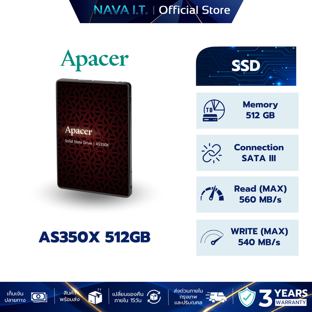 APACER SSD AS350X 512GB SSD SATA 2.5 (APA-AS350X512) (เอสเอสดี)