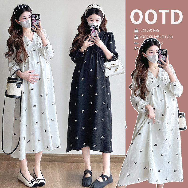 ชุดคลุมท้อง 2025 ฤดูใบไม้ผลิฤดูร้อนสไตล์ใหม่อารมณ์ฝรั่งเศส ผอมลง ดูกลางความยาวชุดคลุมท้อง