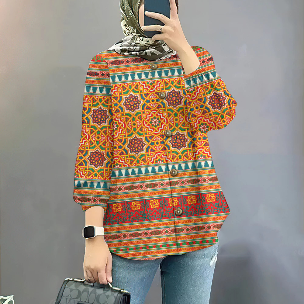 Deepavali เสื้อเบลาส์สําหรับผู้หญิง 2025 Baju ราคาถูก Diwali เสื้อแขนยาวสําหรับผู้หญิง Retro ชาติพัน