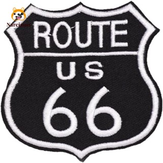 Narcissus แผ่นแพทช์ผ้าโพลีเอสเตอร์ ปักลาย US Route 66 Applique Patches US Route 66 Applique Shape 2.87*3.1 นิ้ว 20 ชิ้น