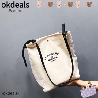 Okdeals กระเป๋าสะพายไหล่ กระเป๋าช้อปปิ้ง ผ้าแคนวาส พิมพ์ลายตัวอักษร เป็นมิตรกับสิ่งแวดล้อม