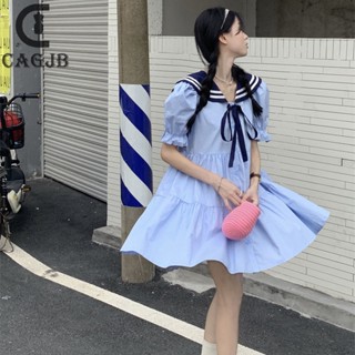 [SSNE] ชุดมินิเดรส คอปกกะลาสี สีขาว สไตล์เกาหลี สําหรับนักเรียน
