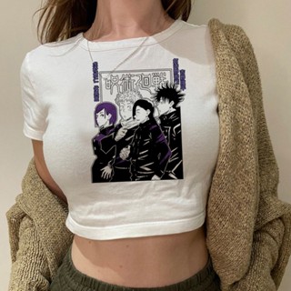 เสื้อครอปท็อป ลายกราฟิก Jujutsu Kaisen fairy grunge 90s ไซเบอร์ y2k สําหรับผู้หญิง