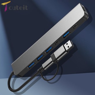 Tcuteit 7 in 1 ฮับฐานขยาย 5W PD Type C เป็นการ์ดรีดเดอร์ Type C สําหรับคอมพิวเตอร์