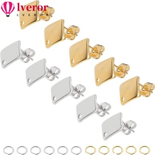 Lveror ต่างหูกระดุม สเตนเลส ทรงสี่เหลี่ยม สีทอง สีเงิน เครื่องประดับ แบบเปลี่ยน