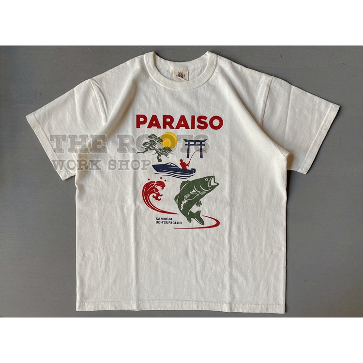 SAMURAI JEANS SAMURAI เสื้อยืดแขนสั้นสีขาวผ้าฝ้ายแท้พิมพ์ลาย