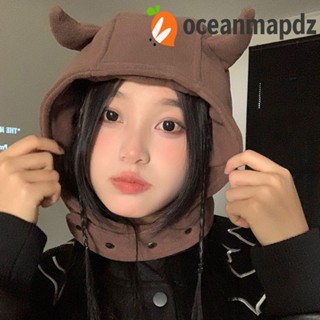 Oceanmapdz หมวกปีศาจ หมวกปีศาจ ป้องกันหู สีดํา Lei Feng หมวกน่ารัก หมวกสวมหัว สไตล์ญี่ปุ่น Yabi ลําลอง ฤดูหนาว หมวกทุกวัน